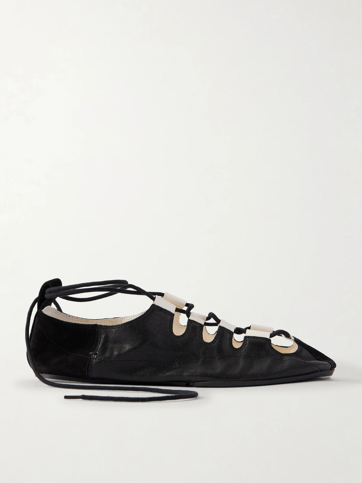 Suede-trimmed Leather Ballet Flats