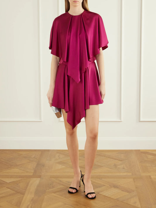 Image of Dresses. Product name - Gathered Tiered Satin Midi Dress in Pink colour by brand - Stella McCartney
