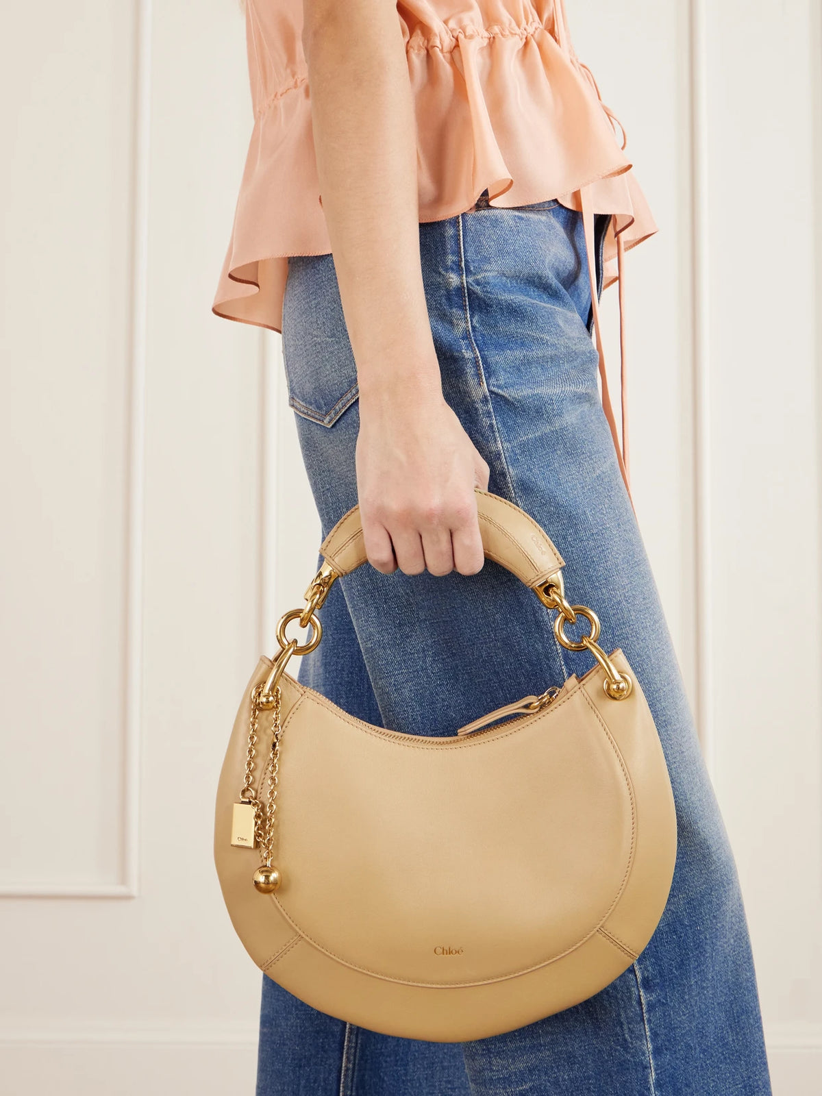 Image of Bags. Product name - Banana Leather Shoulder Bag in Beige colour by brand - Chloé