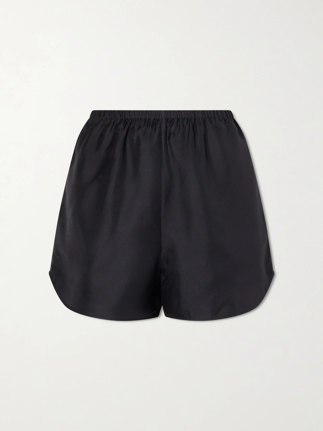 Image of a model wearing Shorts. Product name - Cabo Silk Shorts in Black colour by brand - Loulou de Saison