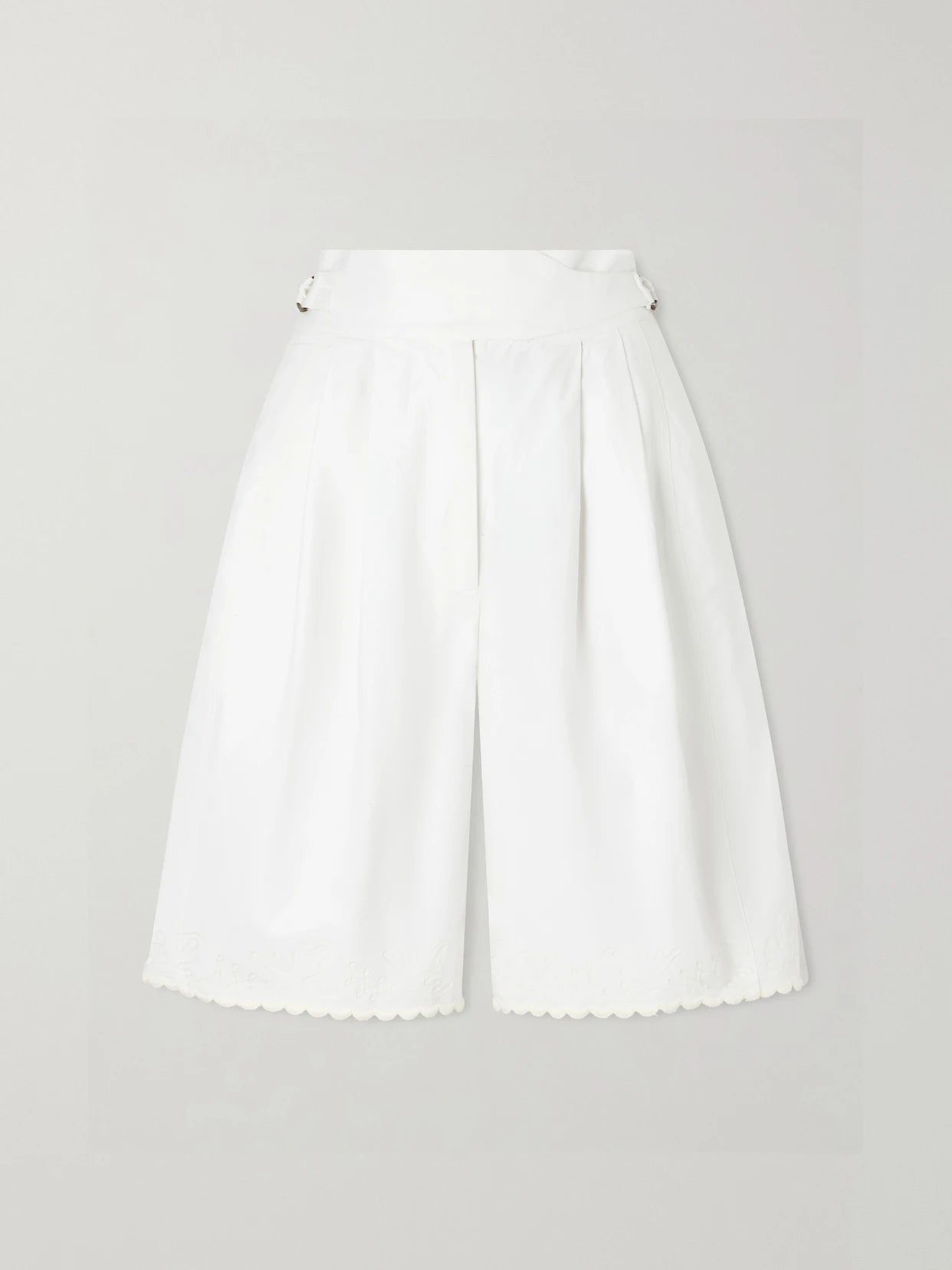 Closerie Belted Scalloped Embroidered Cotton-poplin Shorts