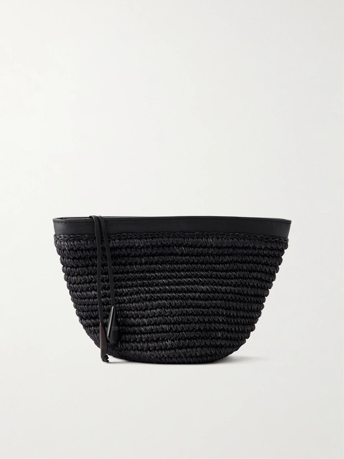 Zip Leather-trimmed Raffia Clutch