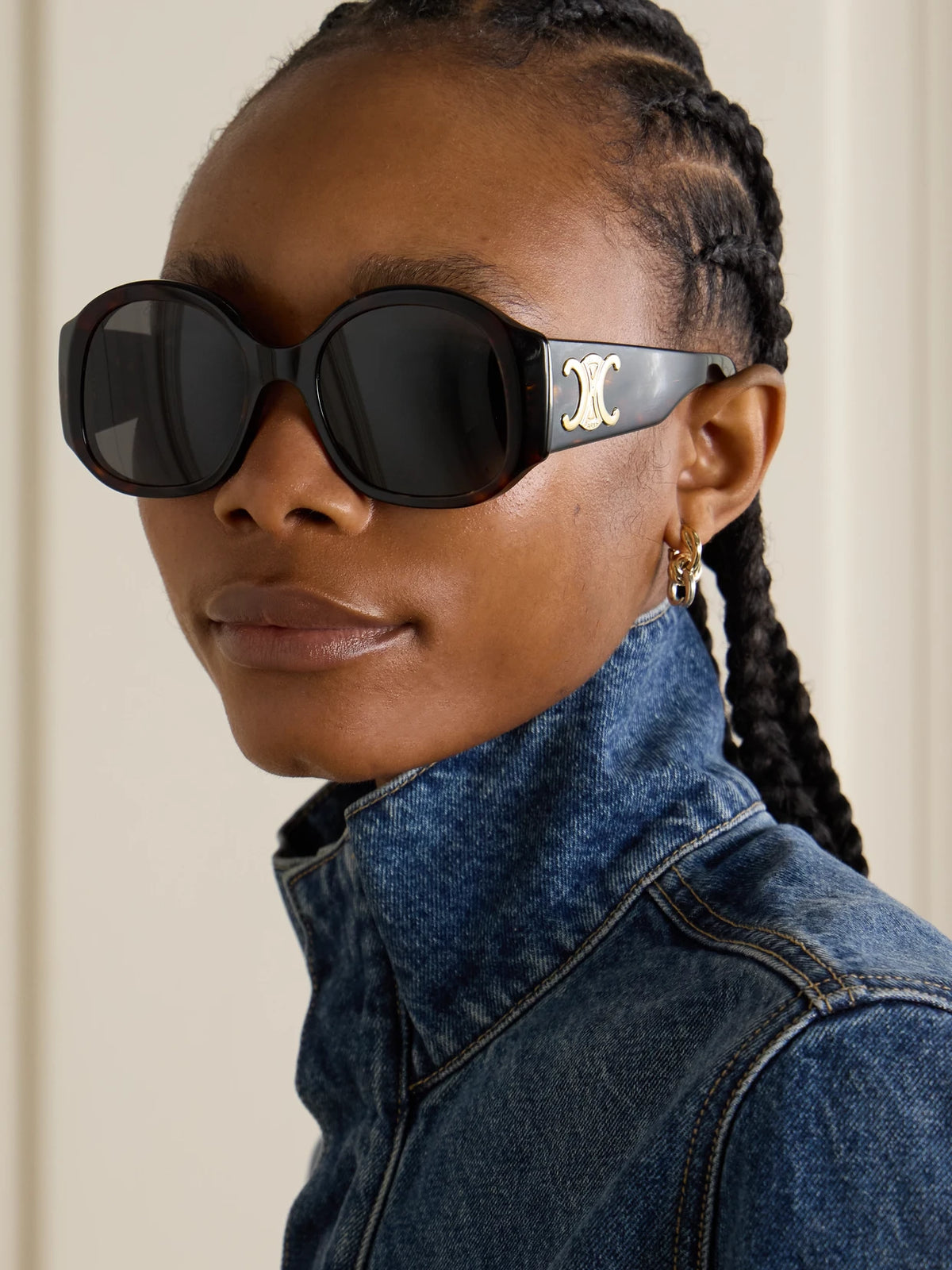 Image of Sunglasses. Product name - Maxi Triomphe Round-frame Tortoiseshell Acetate Sunglasses in Multi colour by brand - CELINE Eyewear