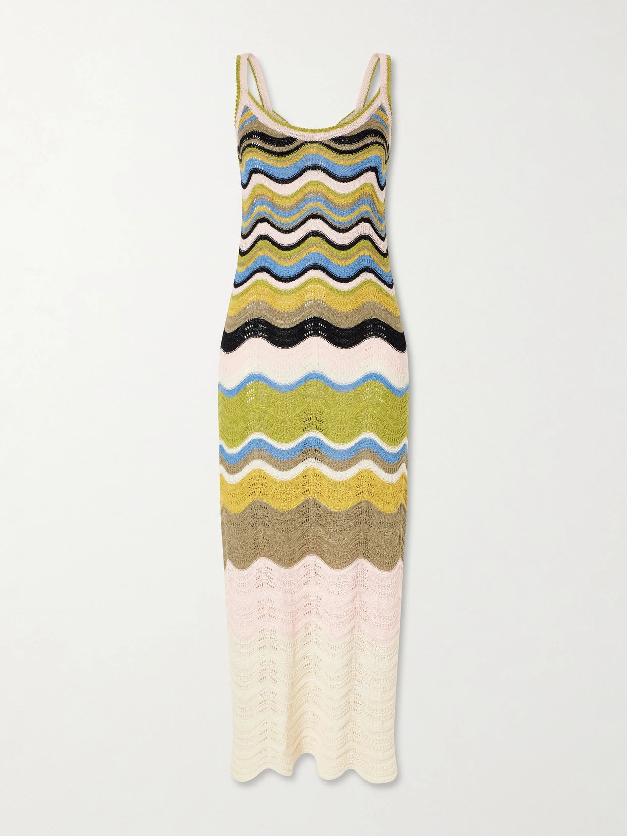 Scalloped Striped Crocheted Cotton Maxi Dress
