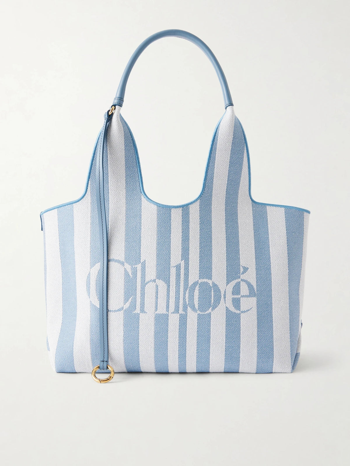 Striped Leather-trimmed Shoulder Bag