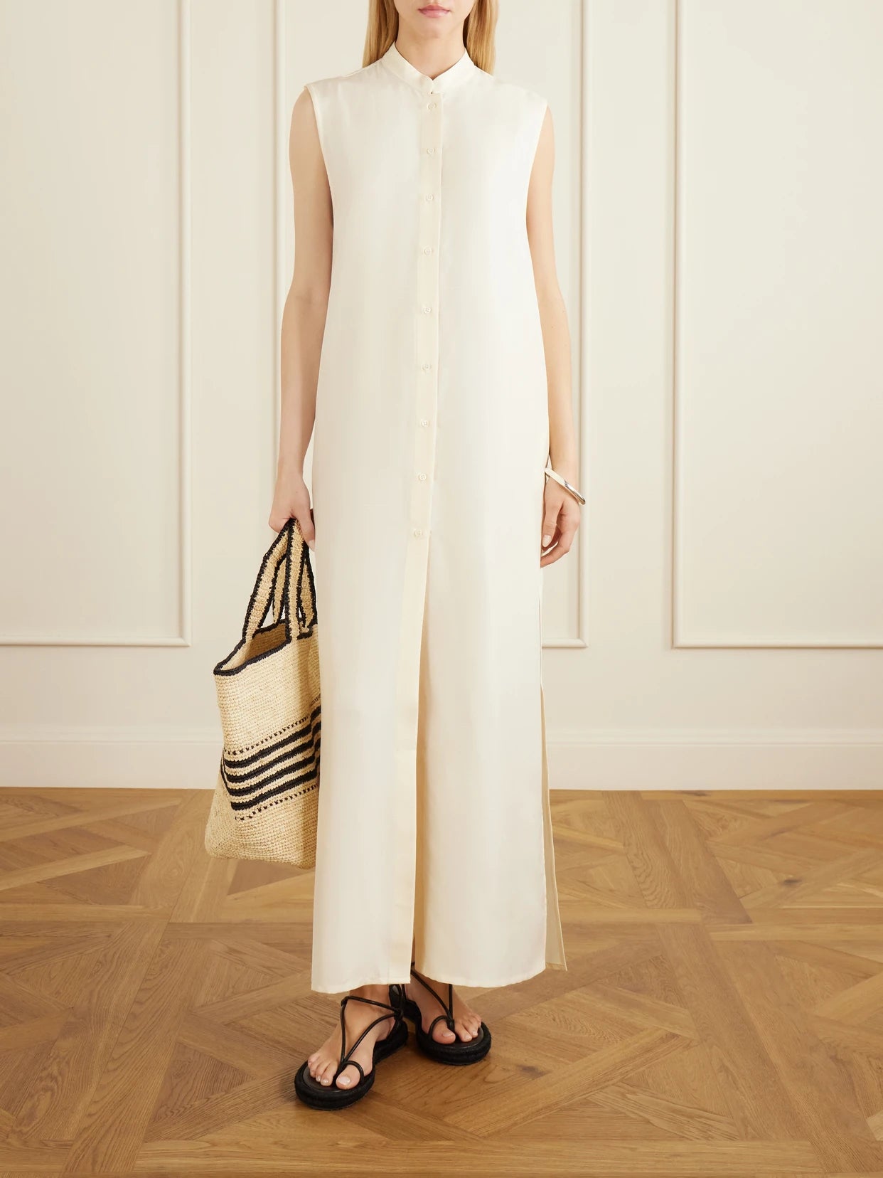 Image of Dresses. Product name - Namsa Silk Maxi Dress in Cream colour by brand - Le Kasha