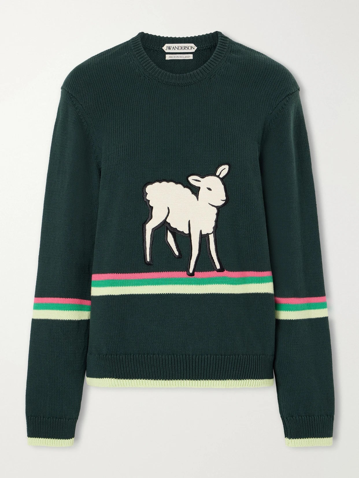 Sheep Embroidered Striped Cotton Sweater