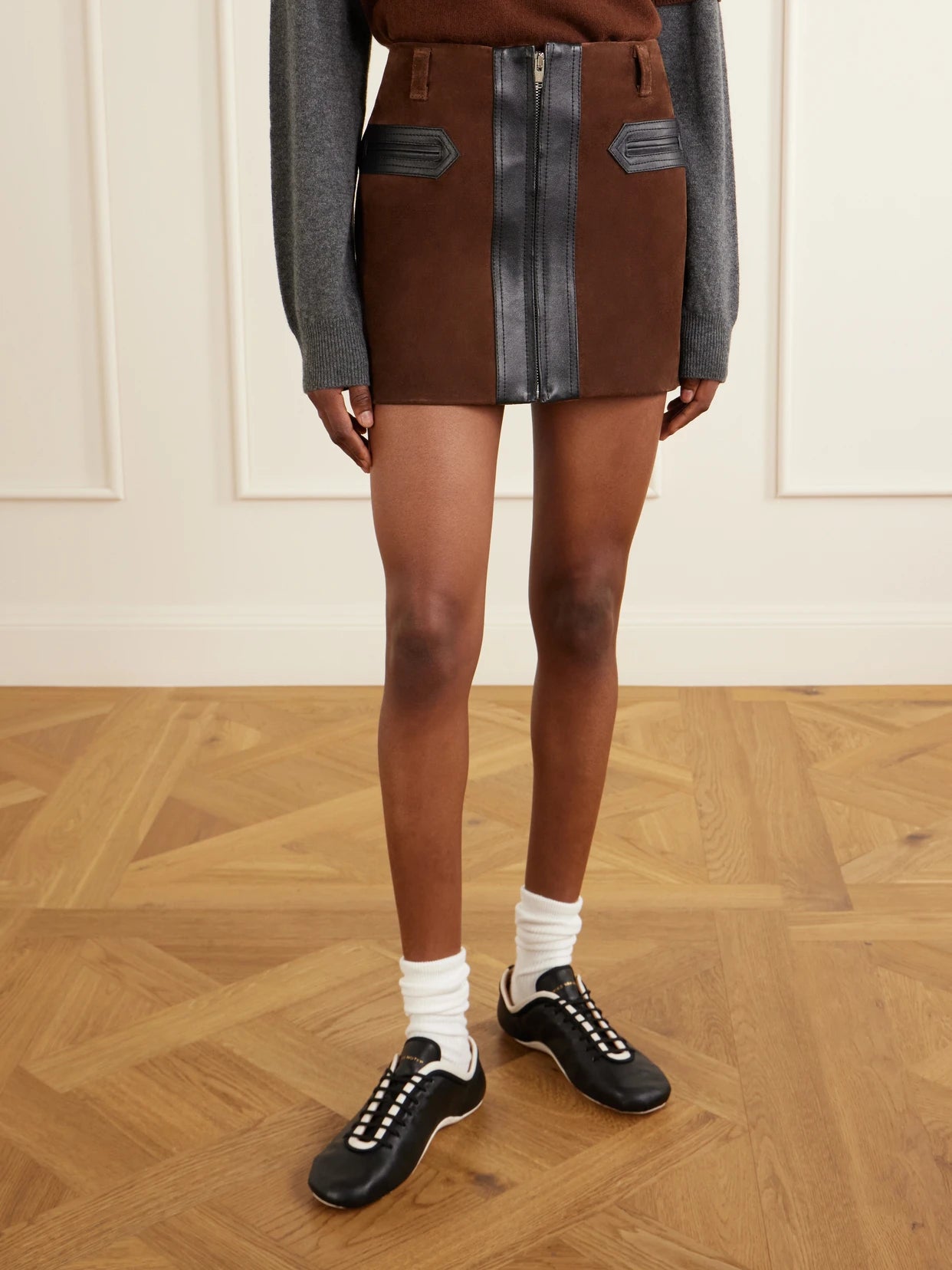 Leather-trimmed Suede Mini Skirt