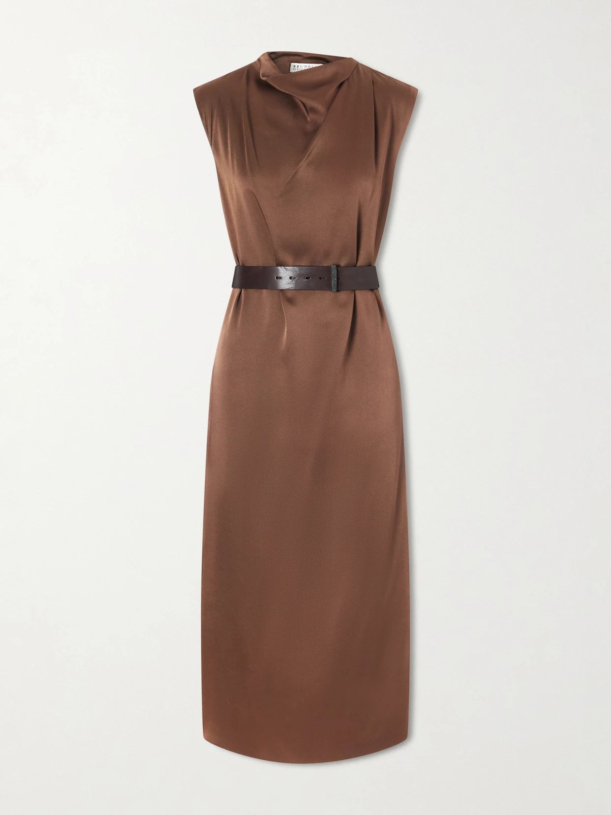 Belted Satin Midi Dress
