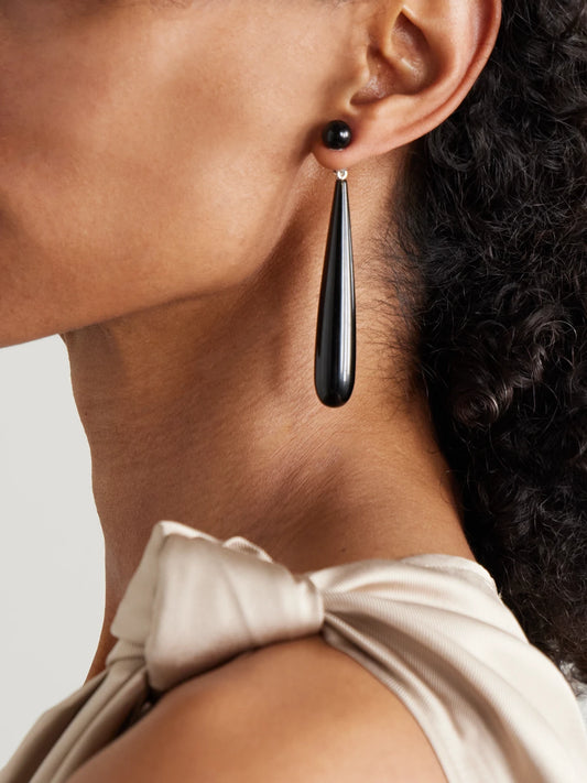 Image of Earrings. Product name - Angelika Silver Onyx Earrings in Black colour by brand - Sophie Buhai