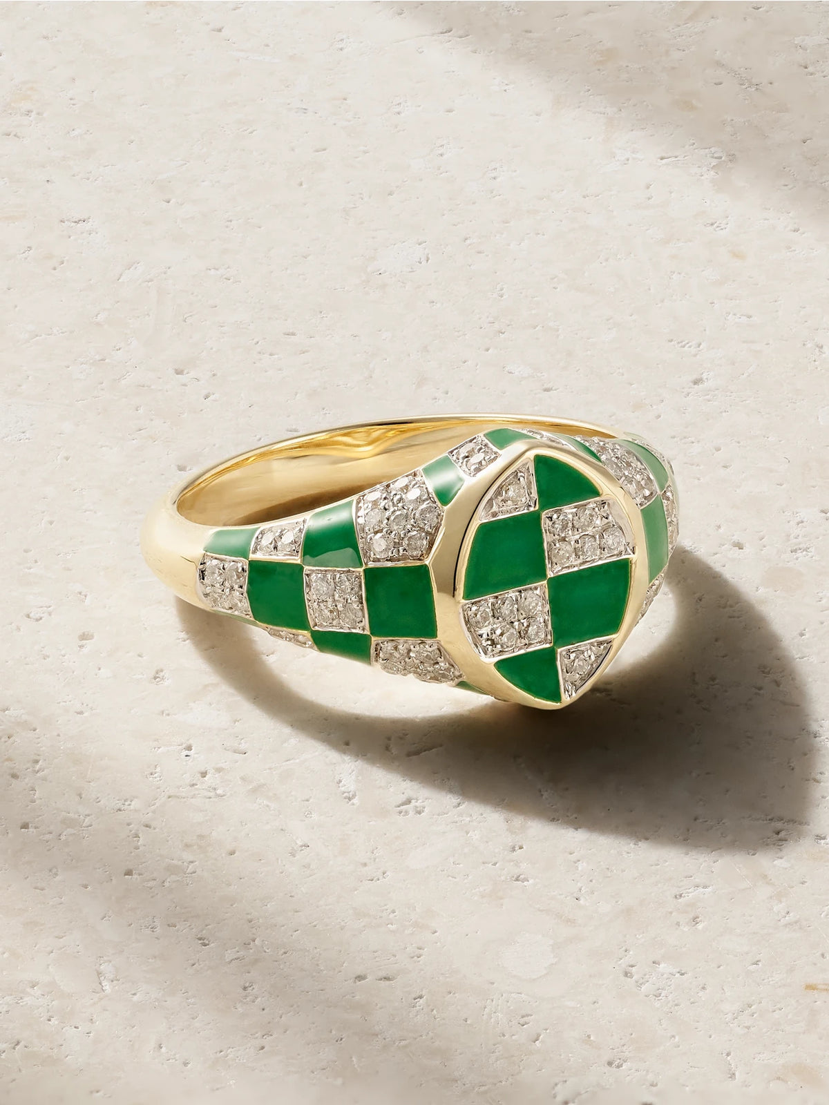 Baby Chevalière Marquise 9-karat Yellow And White Gold, Enamel And Diamond Signet Ring