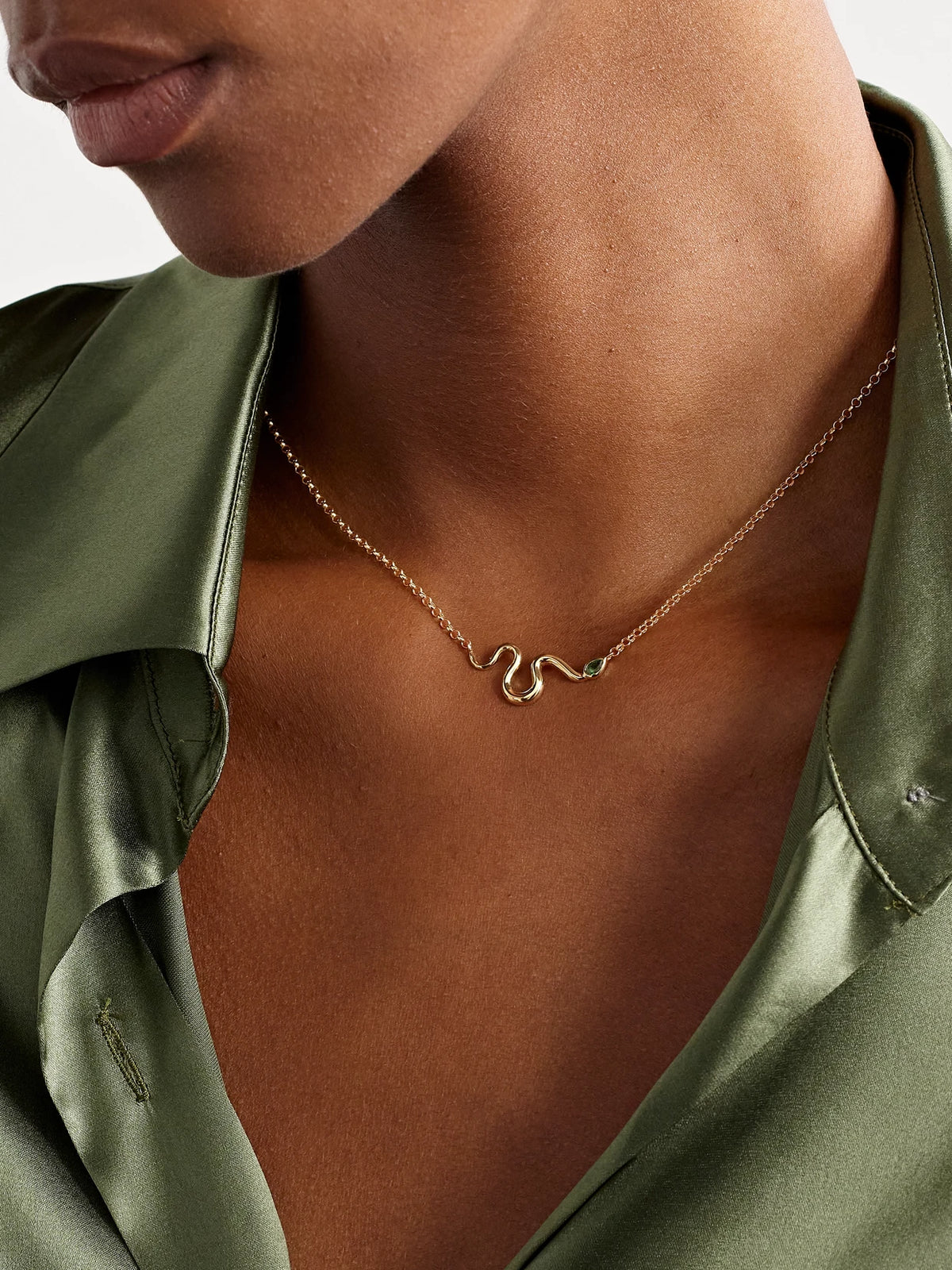 Image of Necklaces. Product name - Boa 18-karat Gold Emerald Necklace in Multi colour by brand - L'Atelier Nawbar