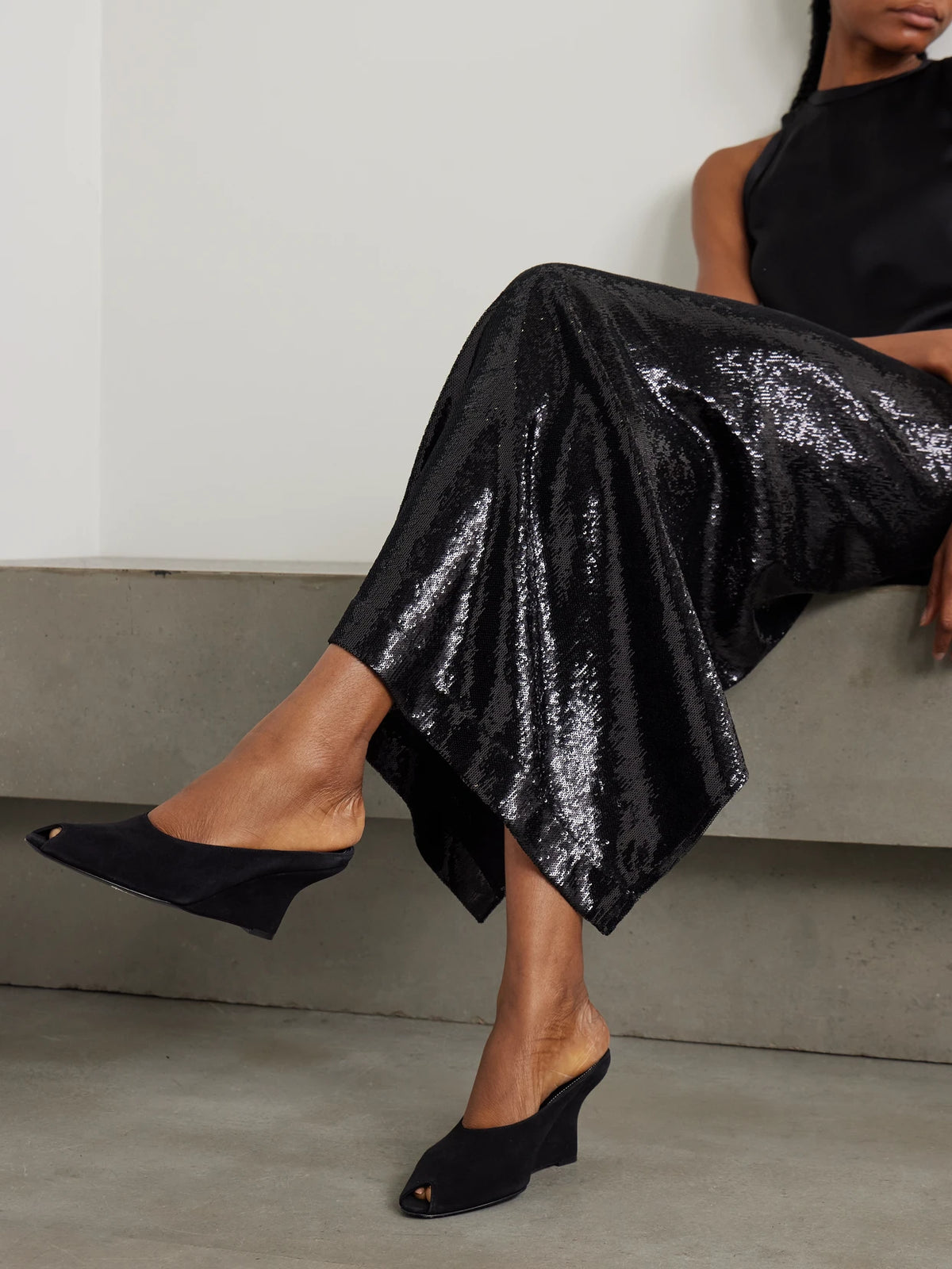 Velvet Wedge Mules