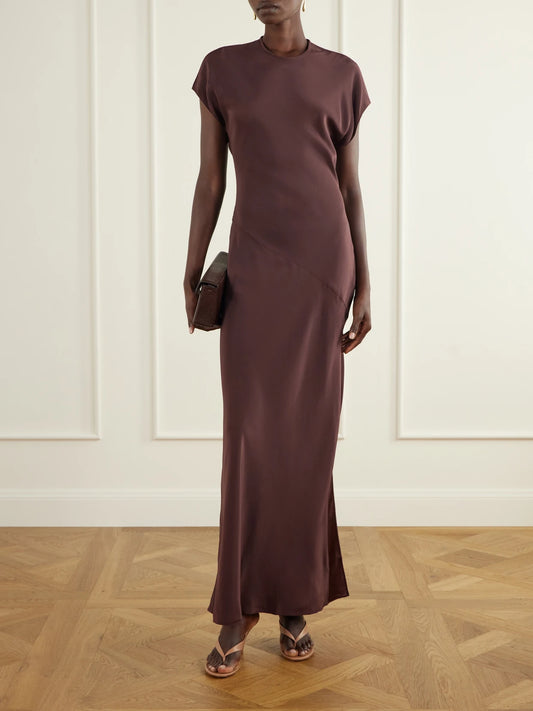 Image of Dresses. Product name - Noria Silk Maxi Dress in Dark purple colour by brand - SIR.