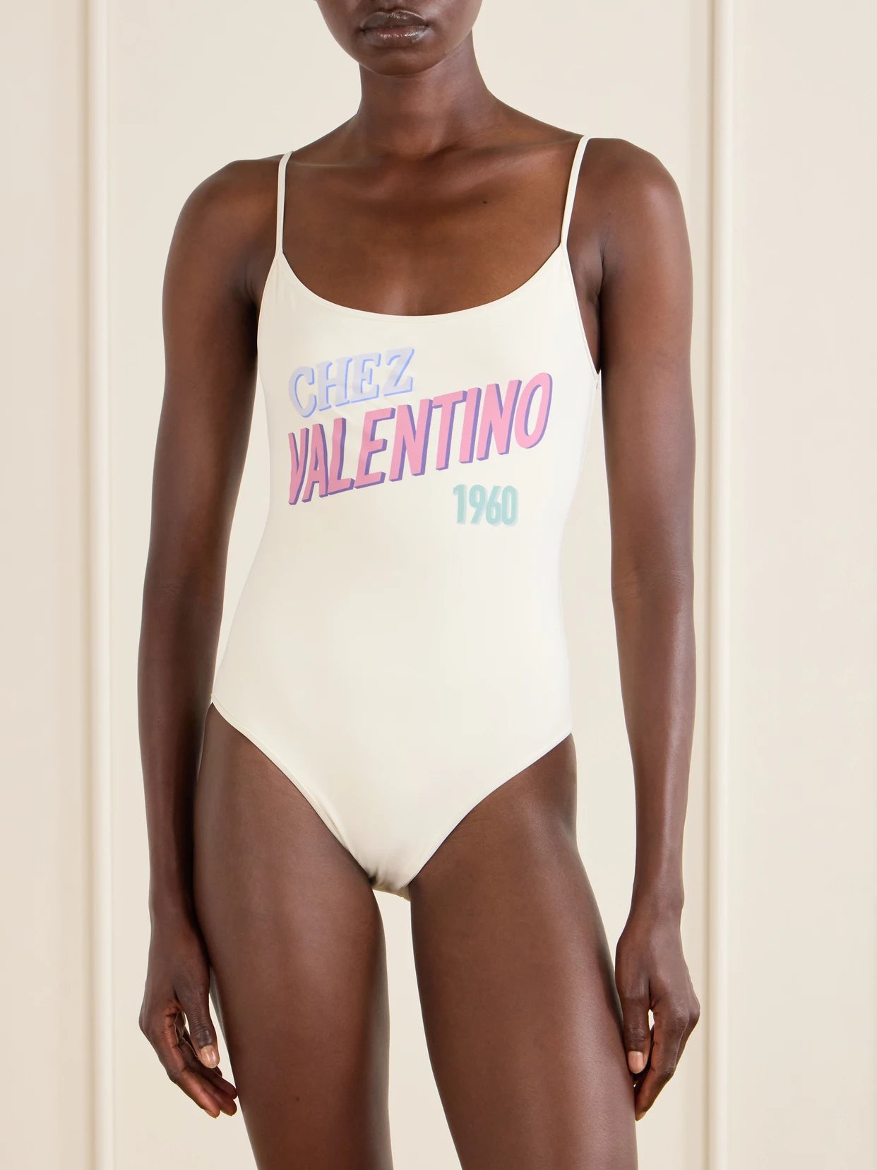 Image of Swimwear. Product name - Logo Print Swimsuit in Ivory colour by brand - Valentino Garavani