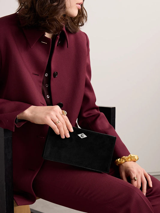 Image of Bags. Product name - Ease Suede Clutch in Black colour by brand - Métier