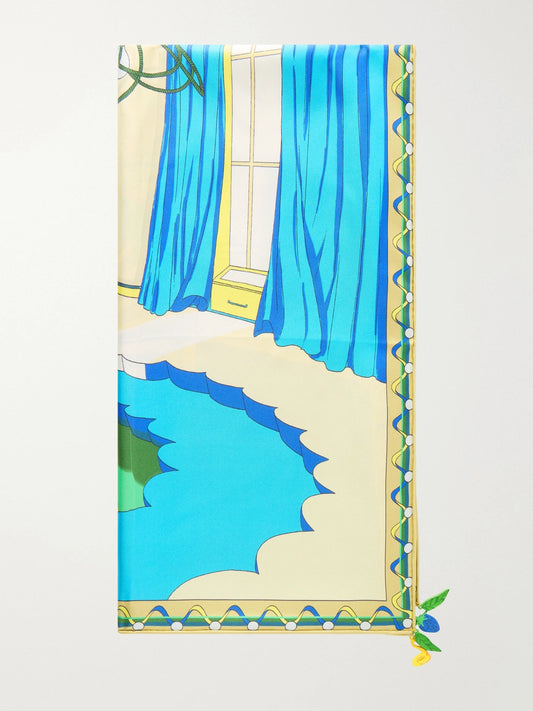 The Pool Embellished Printed Silk-twill Scarf