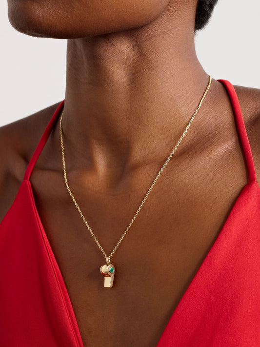 Image of Necklaces. Product name - Baby Whistle 18-karat Gold Emerald Necklace in Multi colour by brand - Anita Ko
