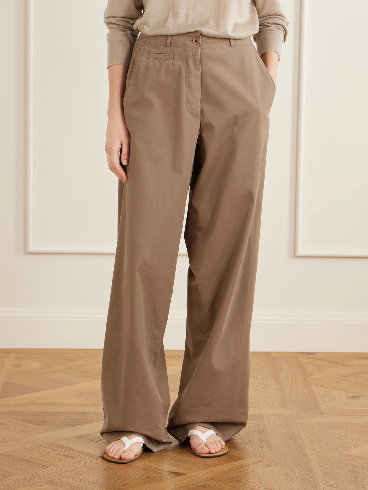 Fadry Cotton And Cashmere-blend Drill Wide-leg Pants