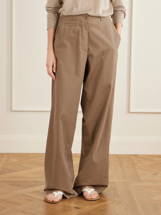 Fadry Cotton And Cashmere-blend Drill Wide-leg Pants