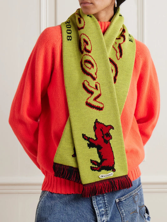 JW Anderson Fringed Jacquard-knit Scarf