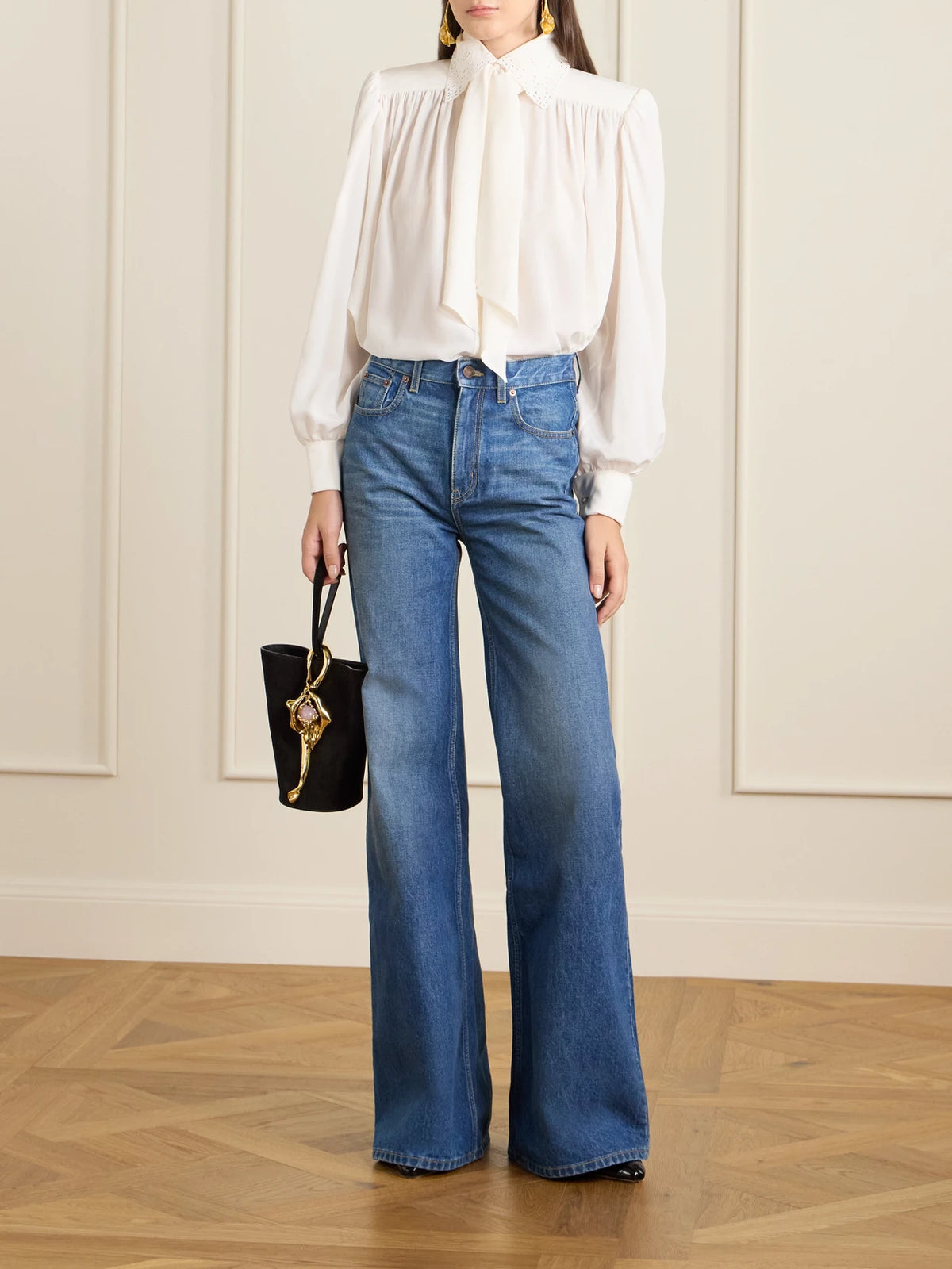 Image of Bags. Product name - Eden Treasure Embellished Suede Tote Bag in Black colour by brand - Chloé