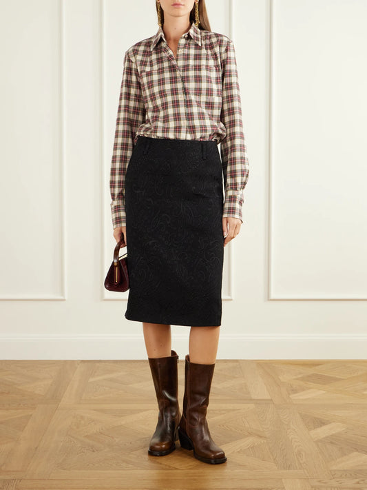 Image of a model wearing Tops. Product name - Checked Cotton-flannel Shirt in Multi colour by brand - Dries Van Noten