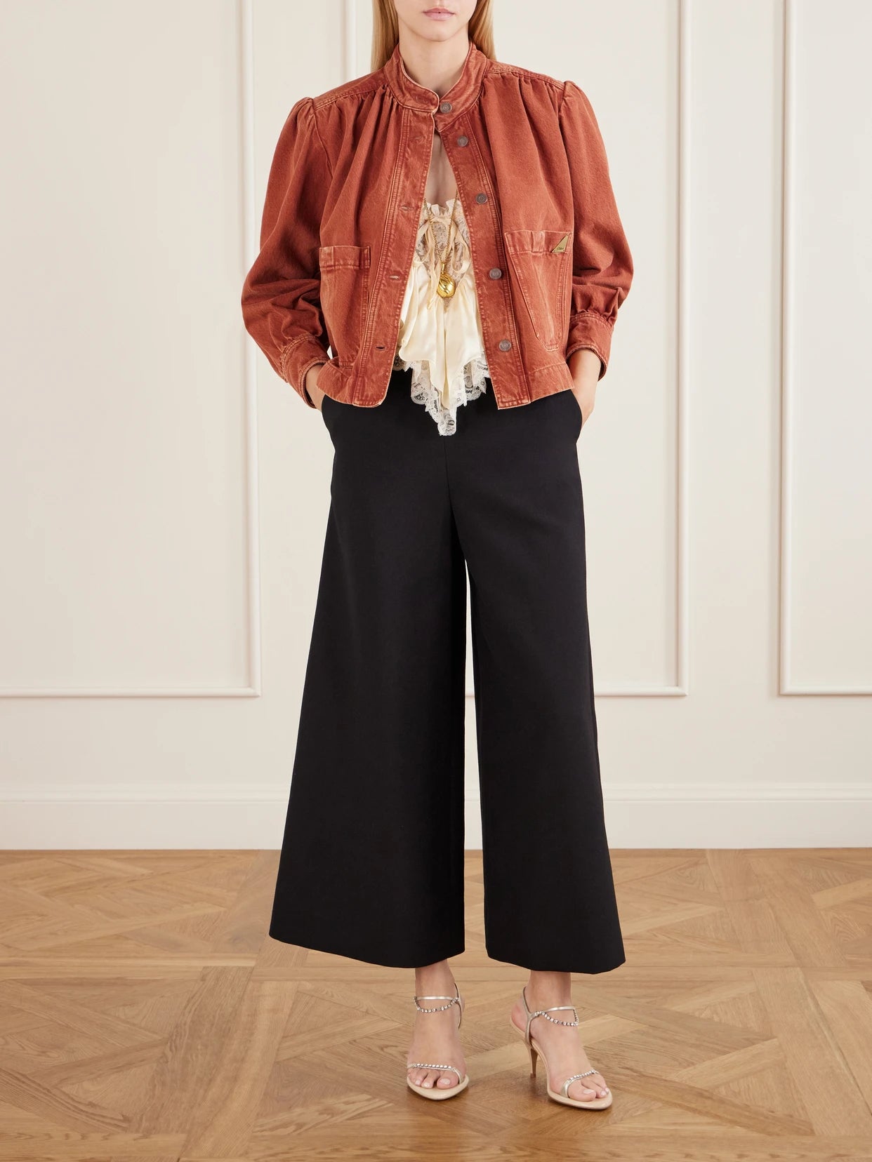 Image of Coats & Jackets. Product name - Logo-appliquéd Garment-dyed Denim Jacket in Brown colour by brand - Chloé
