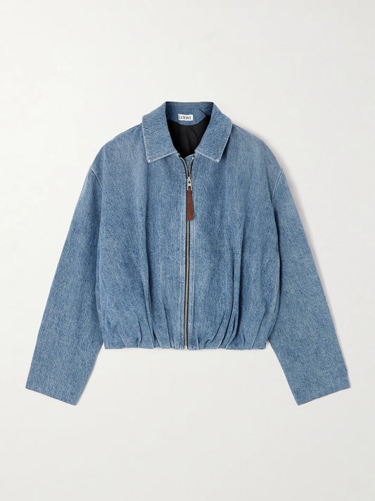 Image of Coats & Jackets. Product name - Draped Denim Jacket in Mid denim colour by brand - LOEWE