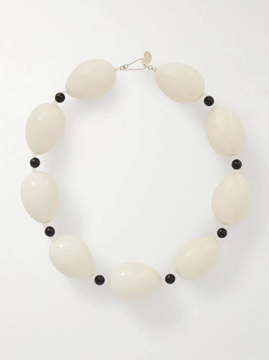 Host Egg Silver, Porcelain And Quartz Necklace