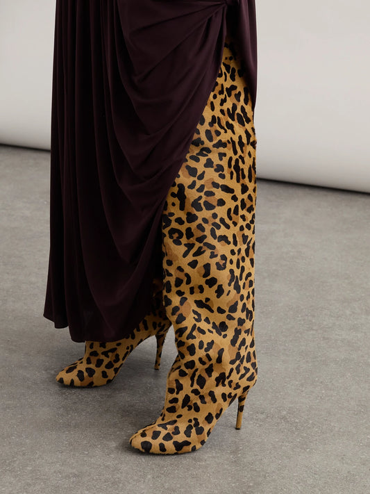 Leopard-print Calf Hair Over-the-knee Boots