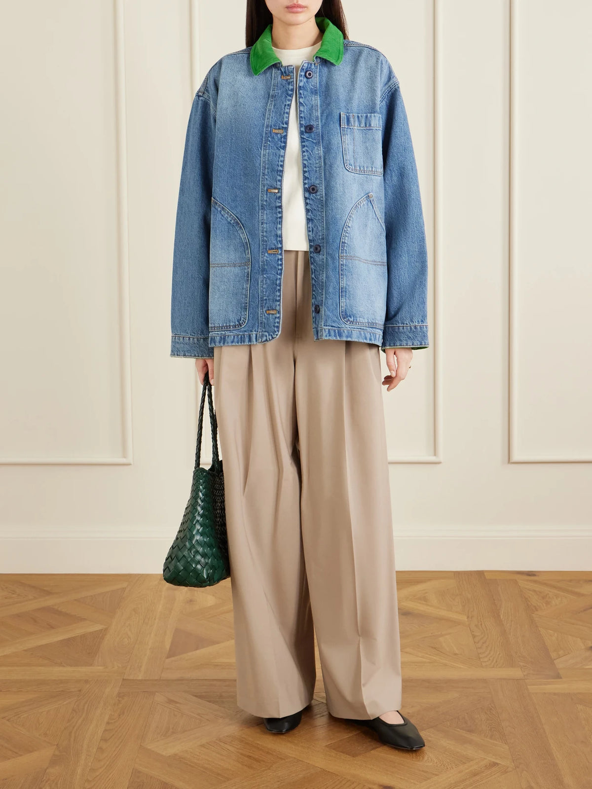 Image of Coats & Jackets. Product name - Pascual Corduroy-trimmed Denim Jacket in Blue colour by brand - DÔEN