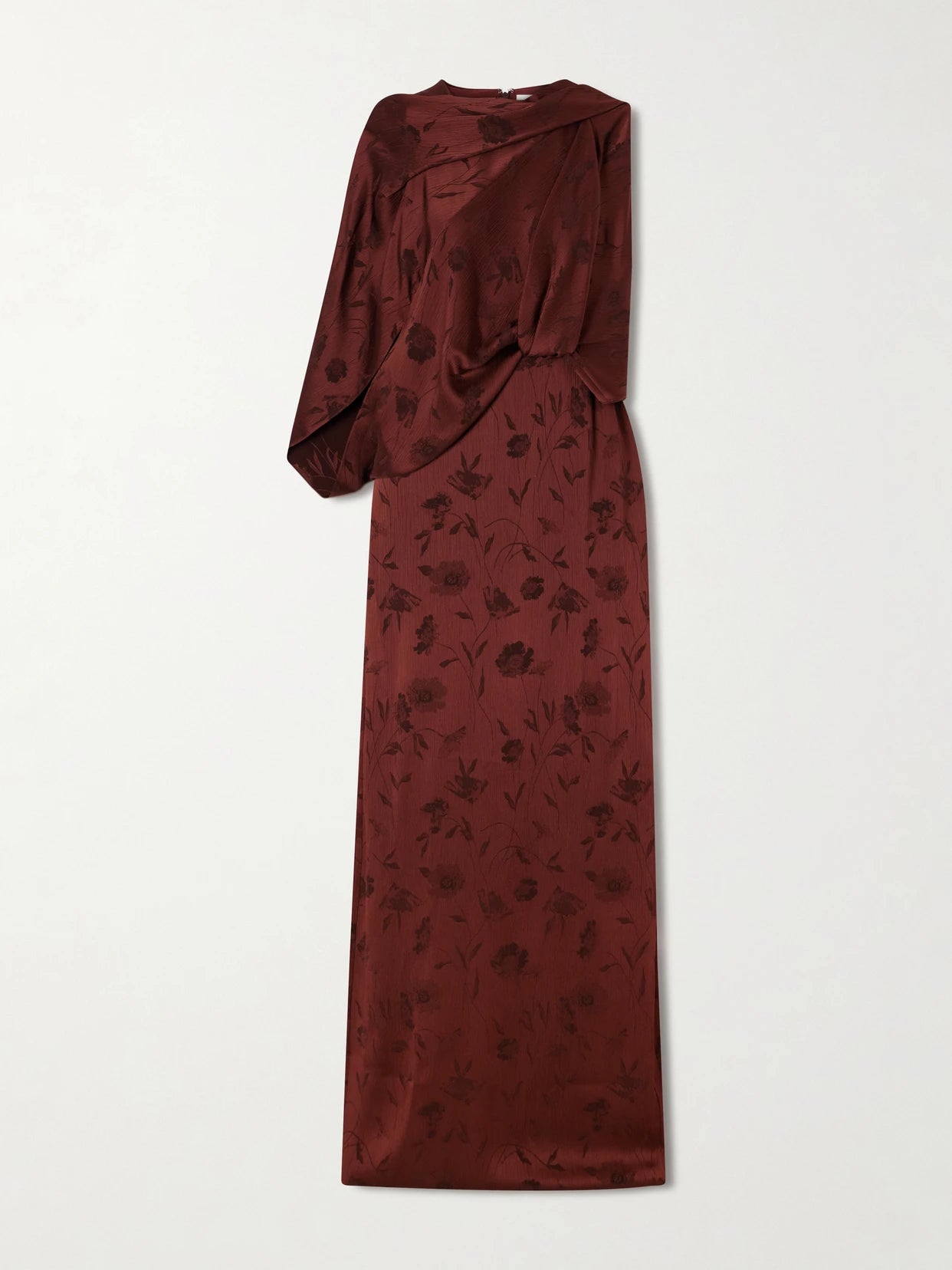 Draped Floral-jacquard Crepon Gown