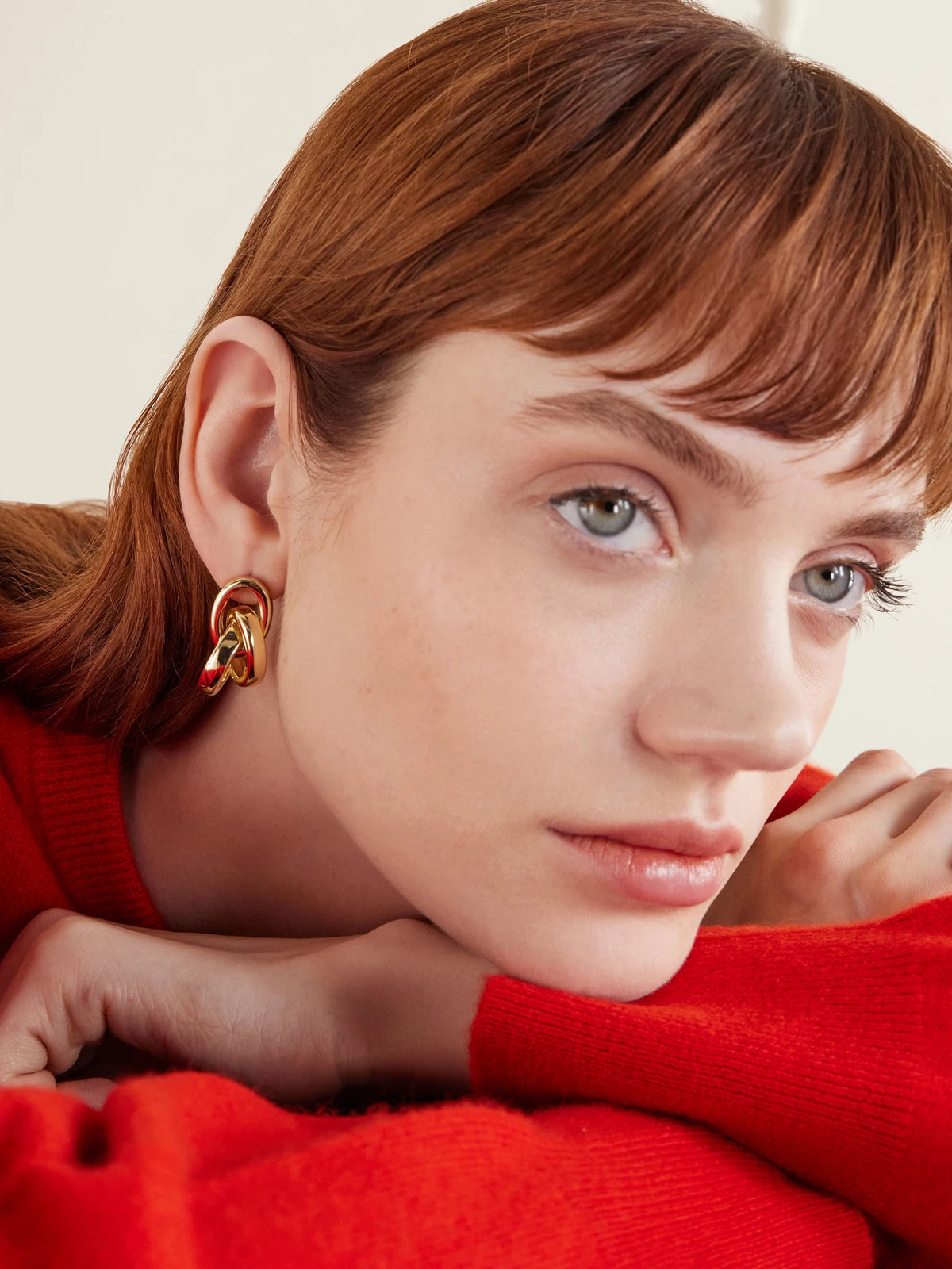 Image of Earrings. Product name - Triple Link Gold-tone Earrings in Multi colour by brand - Roxanne Assoulin