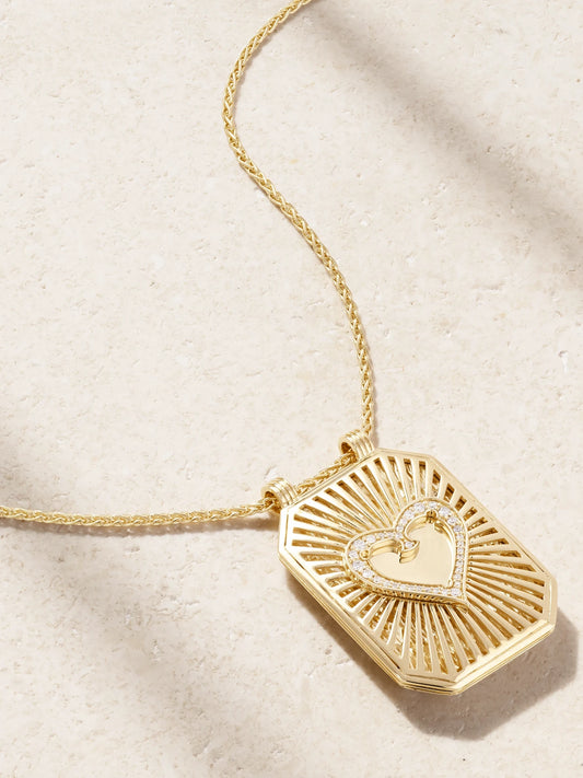 Heart Scapular 18-karat Gold Diamond Necklace