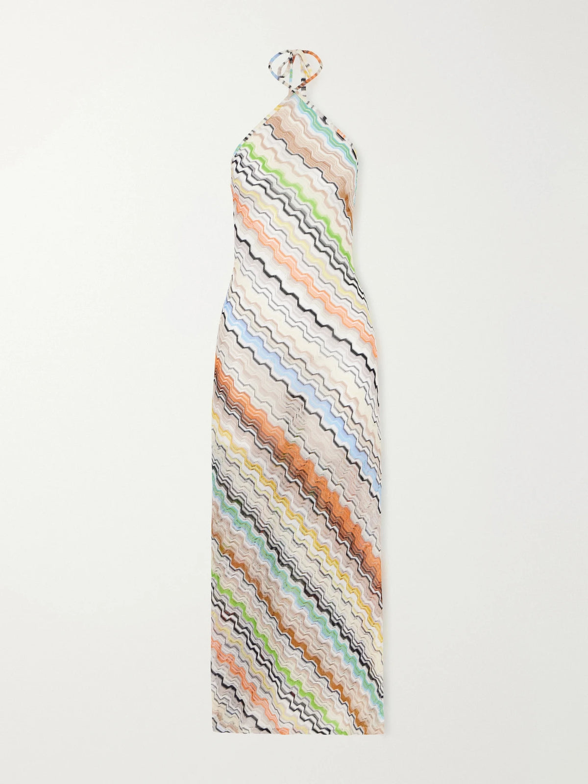 Striped Crochet-knit Halterneck Maxi Dress