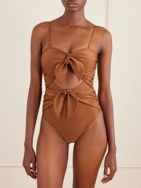 Aster Knot-detailed Gathered Swimsuit