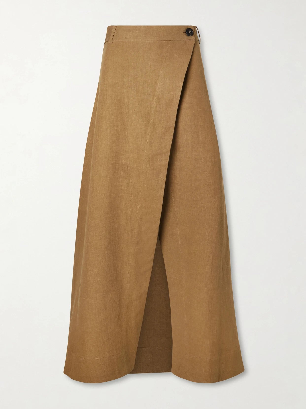 Image of a model wearing Skirts. Product name - Rayi Linen Maxi Skirt in Brown colour by brand - Le Kasha