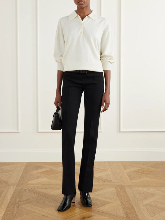 Image of a model wearing Outerwear. Product name - Elyse Cotton And Wool-blend Polo Shirt in Ivory colour by brand - HIGH SPORT
