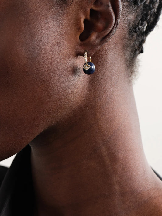 Image of Earrings. Product name - Evil Eye 14-karat Gold, Sapphire And Diamond Earrings in Black colour by brand - Sydney Evan