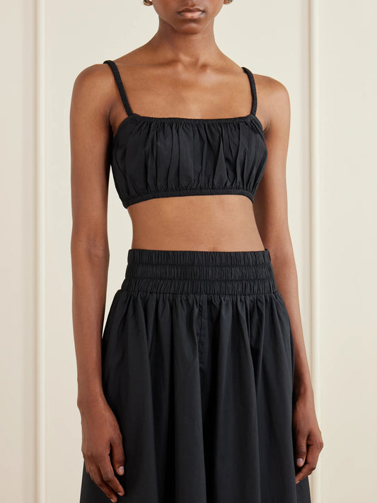 Bea Shirred Cotton-poplin Bandeau Tank