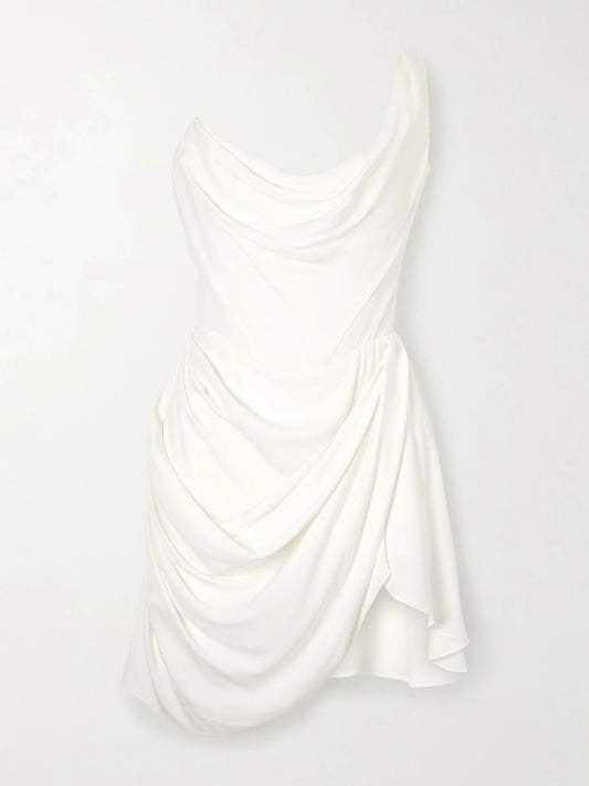 Doll One-shoulder Draped Silk-crepe Mini Dress