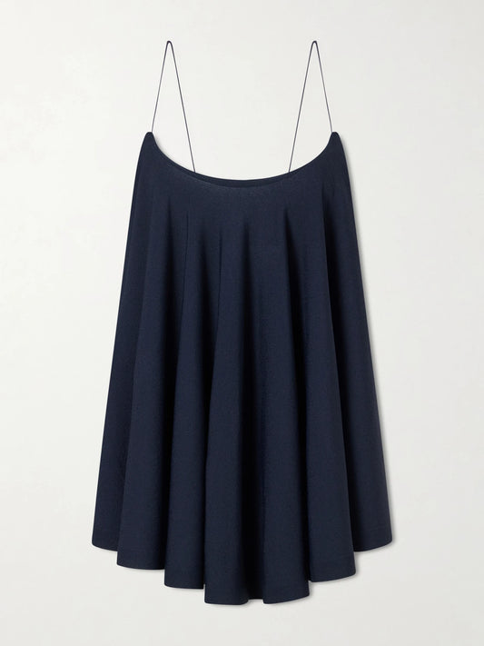 Image of a model wearing Tops. Product name - Le Haut Voile Open-back Jersey Top in Navy colour by brand - Jacquemus