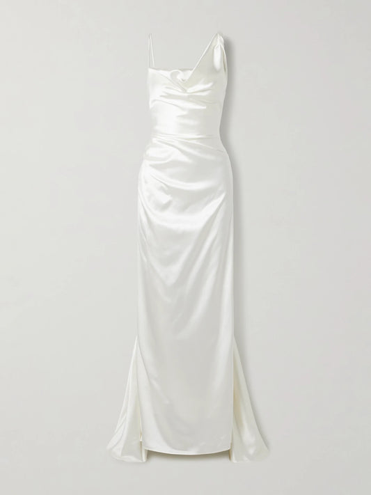 Image of Dresses. Product name - Minerva Draped Silk-satin Gown in Off-white colour by brand - Vivienne Westwood