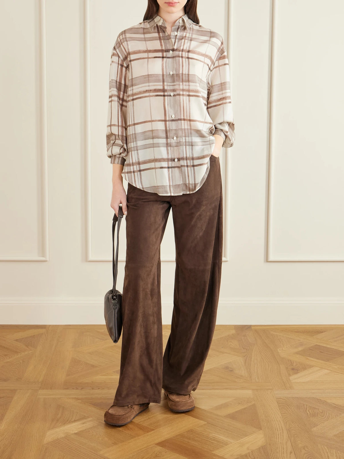 Image of Flats. Product name - Suede Slip-on Moccasins in Brown colour by brand - Brunello Cucinelli
