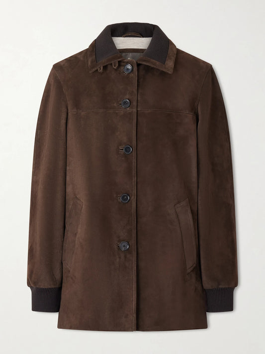 Image of Coats & Jackets. Product name - Maremma Suede Jacket in Dark brown colour by brand - Loro Piana
