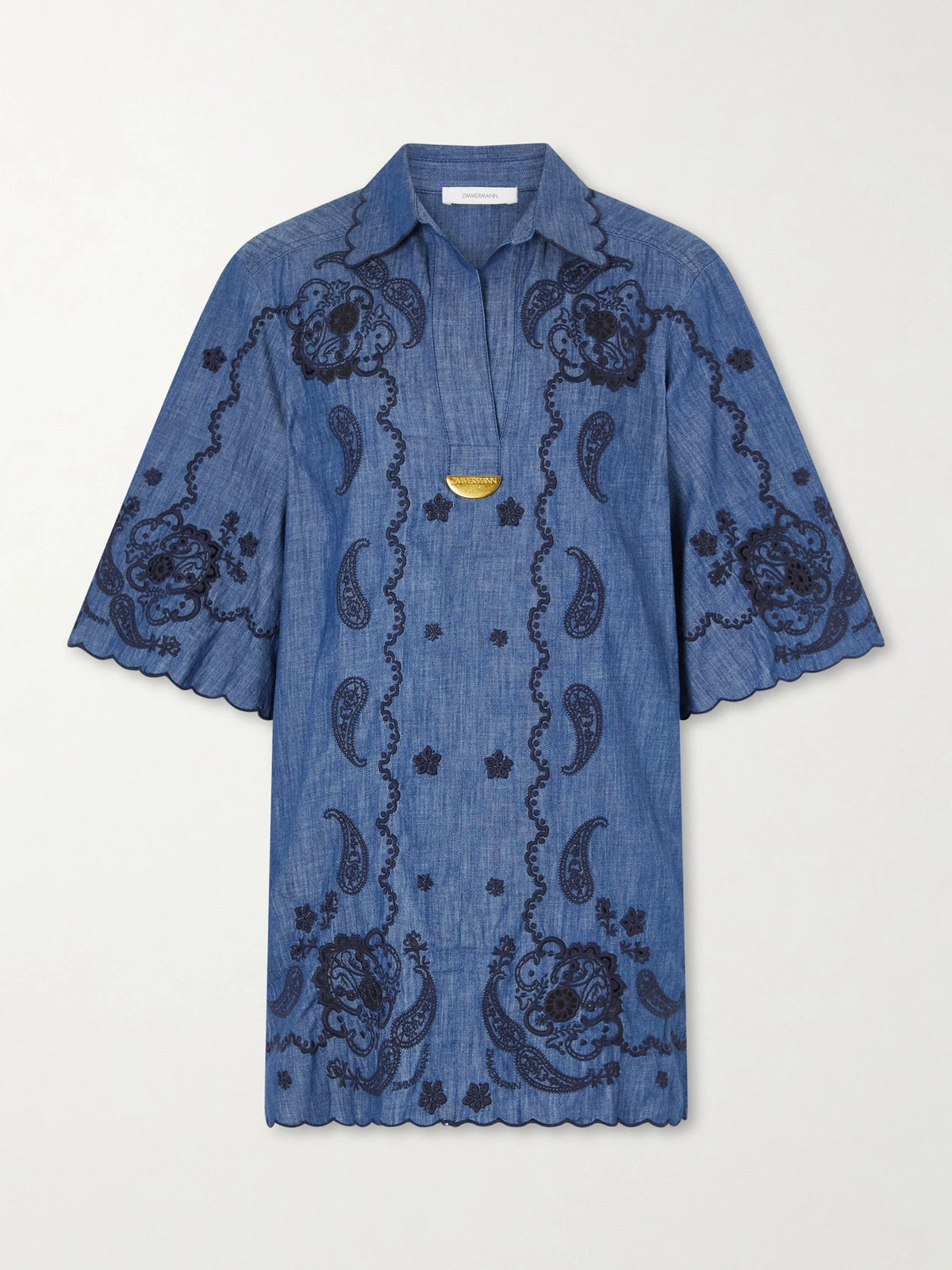 Zimmermann Aster Broderie Anglaise-trimmed Cotton-denim Mini Dress