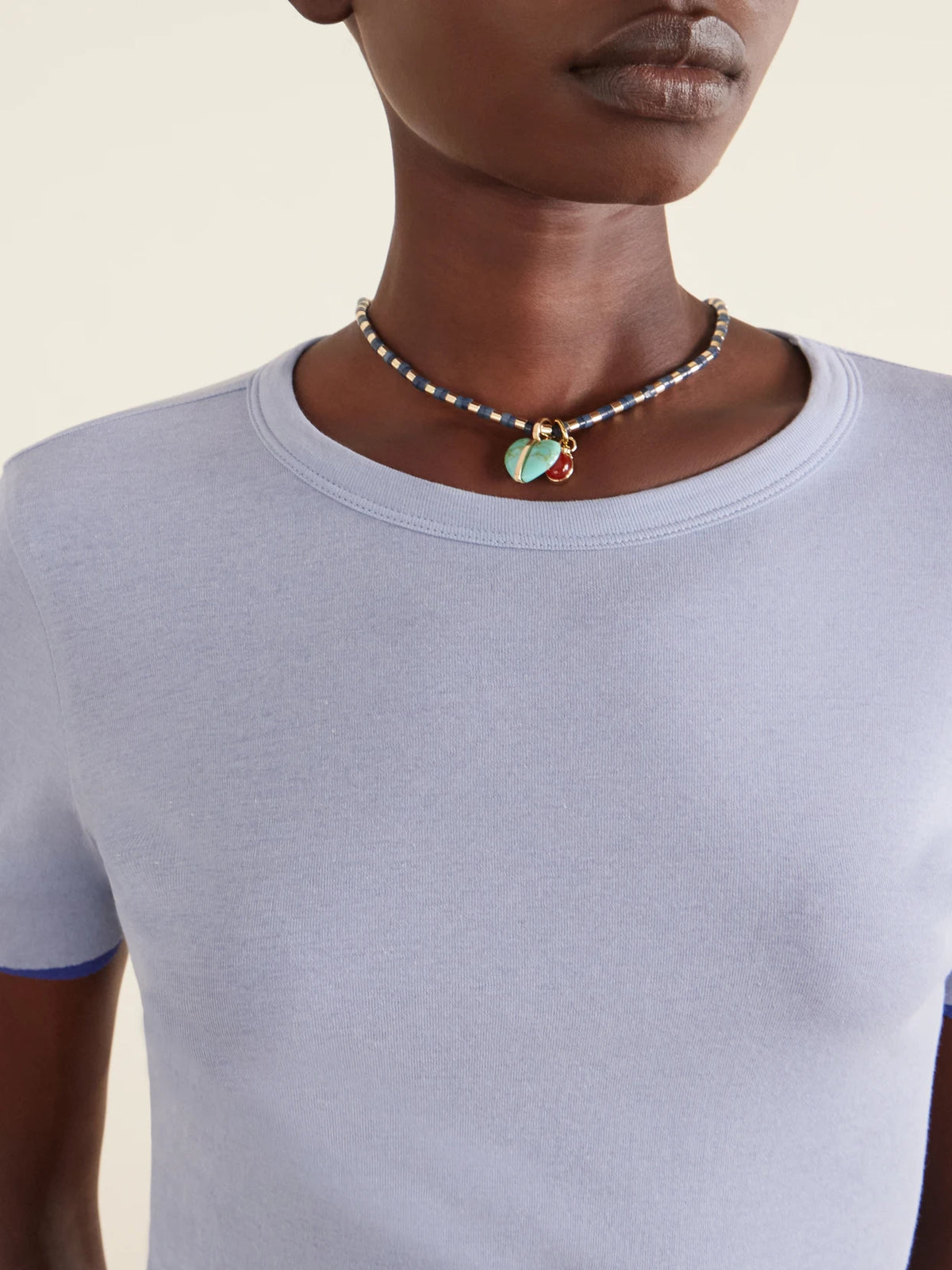 Image of Necklaces. Product name - The Bar Gold-tone, Lapis Lazuli, Turquoise And Carnelian Necklace in Blue colour by brand - Roxanne Assoulin