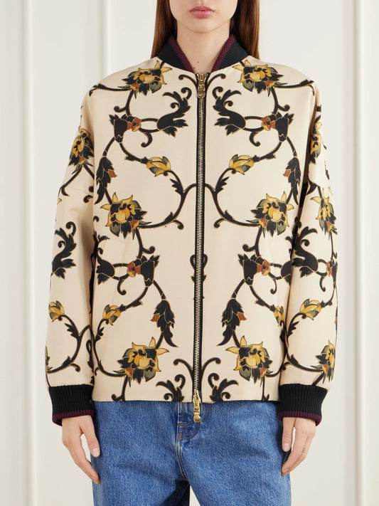La DoubleJ Brooklyn Floral-print Rib-trimmed Wool-blend Cady Jacket