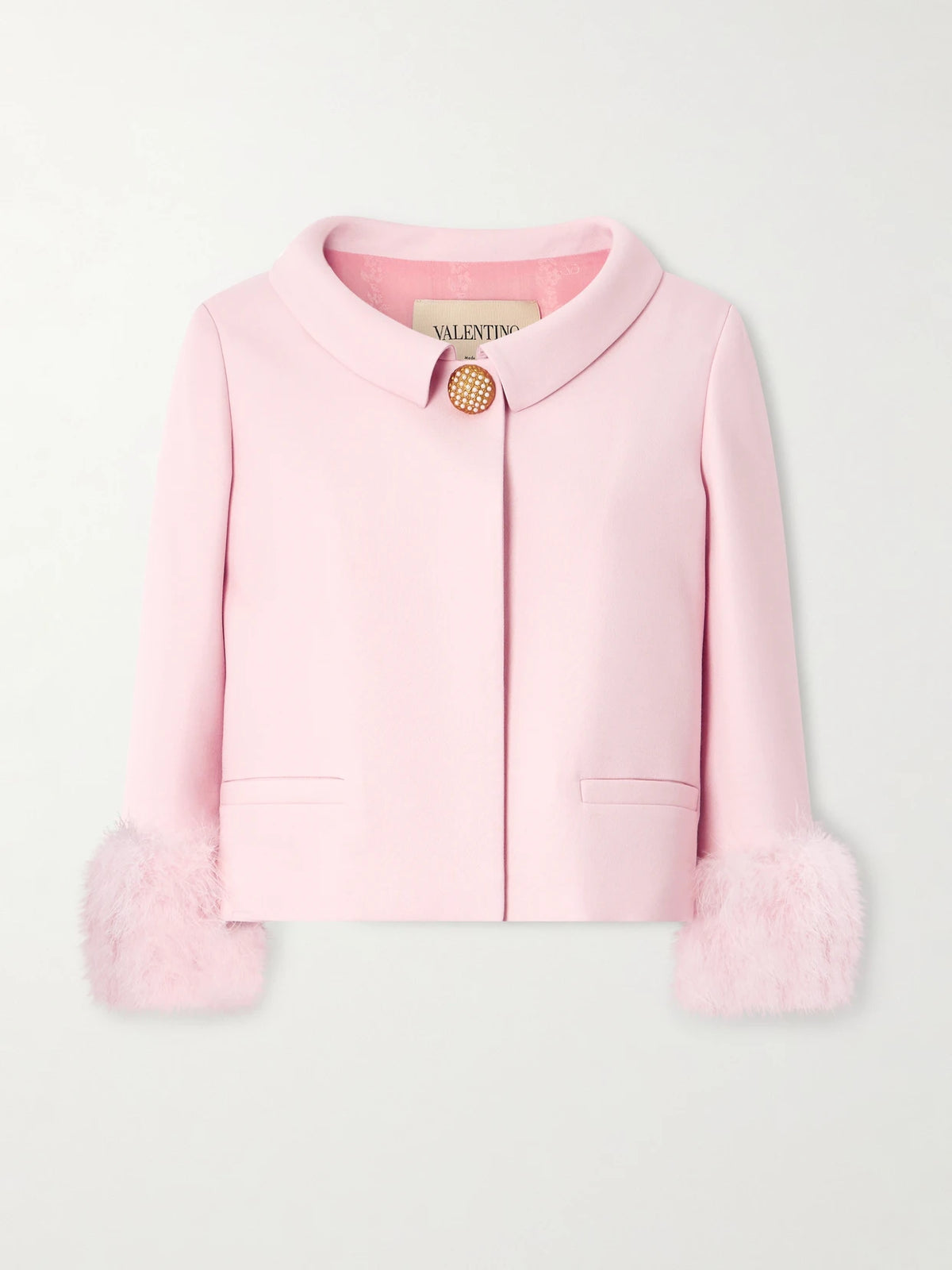 Embellished Feather-trimmed Wool And Silk-blend Crepe De Chine Jacket